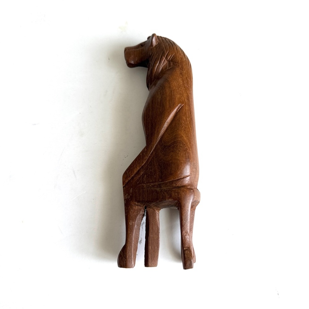 Vintage Hand Carved Wooden Lion Sitting On A Stool Figurine - Picture 6 of 6
